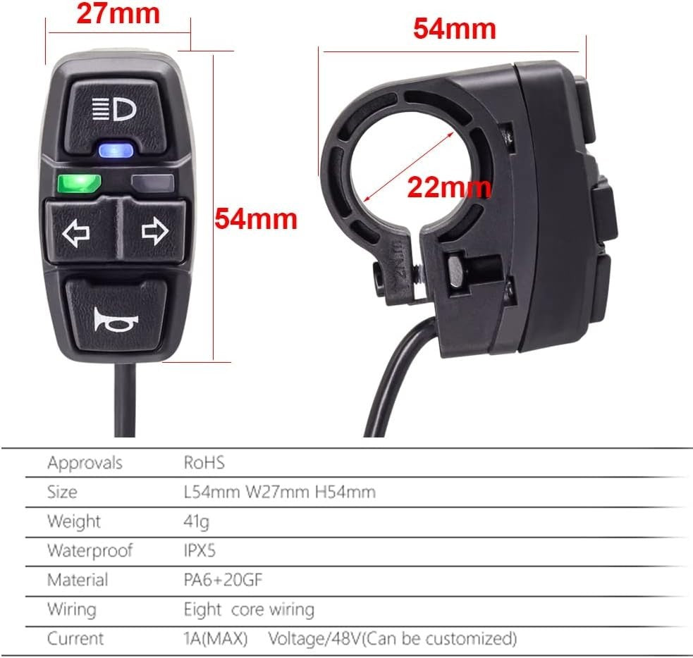 36V 48V Ebike Light Kit, Electric Bike Headlight Horn 100Db, Ebike Tail Light...